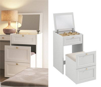 Impact Furniture Narrow Dressing Table With Storage Pull Out Stool Mirror Jewellery Box Small White Make Up Vanity Desk Rel - image 1