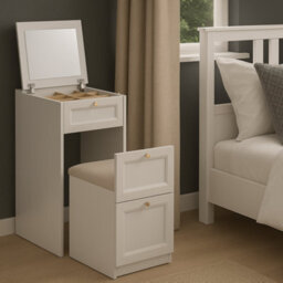 Impact Furniture Narrow Dressing Table With Storage Pull Out Stool Mirror Jewellery Box Small White Make Up Vanity Desk Rel - thumbnail 9