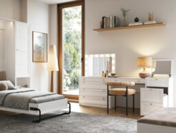 Impact Furniture Narrow Dressing Table With Storage Pull Out Stool Mirror Jewellery Box Small White Make Up Vanity Desk Rel - thumbnail 2