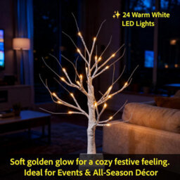 Shatchi Set Of 4 White Twig Christmas Tree With Lights 2Ft Tabletop Mini Birch Tree 24 Warm White Leds Battery Operated - thumbnail 3