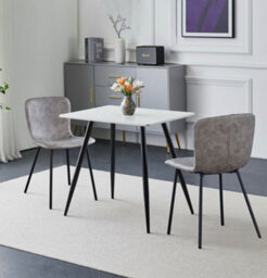 Hallowood Furniture Cullompton Small Rectangular Dining Table 80Cm With 2 Taupe Leather Effect Chairs
