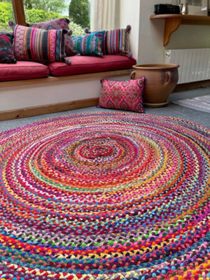 Second Nature Online Sundar Round Multicolour Rug Ethical Source With Recycled Fabric 60 Cm Diameter - image 1