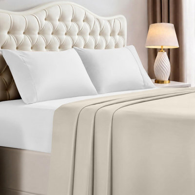 Oxford Homeware Cream Flat Sheet 100% Egyptian Cotton 200 Thread Count Soft Easy Care Bedding Sheet (W)270Cmx(L)310Cm (Super King) - image 1
