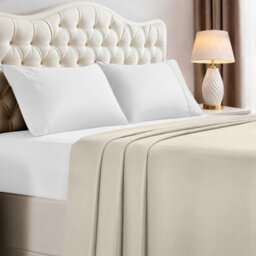 Oxford Homeware Cream Flat Sheet 100% Egyptian Cotton 200 Thread Count Soft Easy Care Bedding Sheet (W)270Cmx(L)310Cm (Super King) - thumbnail 1