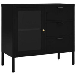 Berkfield Classic Sideboard Black 75X35X70 Cm Steel And Tempered Glass