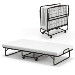 Costway Folding Bed Rollaway Guest Bed Fold Up Sleeper Bed W/ 10Cm Memory Foam Mattress & 4 Universal Wheels