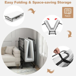Costway Folding Bed Rollaway Guest Bed Fold Up Sleeper Bed W/ 10Cm Memory Foam Mattress & 4 Universal Wheels - thumbnail 6