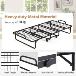 Costway Folding Bed Rollaway Guest Bed Fold Up Sleeper Bed W/ 10Cm Memory Foam Mattress & 4 Universal Wheels - thumbnail 7