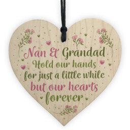 Red Ocean Nan And Grandad Ornament Wooden Heart Gift For Grandparents Keepsake Plaques - thumbnail 1