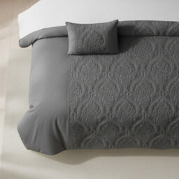 Damask Velvet Border Duvet Cover Elegant Soft Touch Luxury Bedding Grey - thumbnail 2