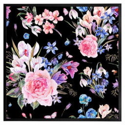 "Andrew Lee Bright Pink Flowers On Black (Picutre Frame) / 12X12"" / Oak" - thumbnail 8