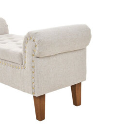 Beige Upholstered Ottoman Storage Box Bench Seat Linen Footstool Living Room Bedroom - thumbnail 6