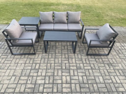 Fimous Aluminium Outdoor Garden Furniture Set Patio Lounge Sofa With Oblong Coffee Table 2 Armchairs Side Table Dark Grey - thumbnail 1