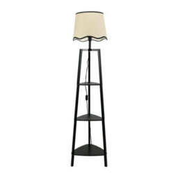Valuelights Hiru Black 3 Tier Shelf Floor Lamp With Black Trim Scallop Shade - thumbnail 7