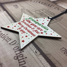 Red Ocean Grandparents Christmas Gifts Wooden Star Tree Bauble Decoration - thumbnail 4