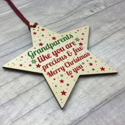 Red Ocean Grandparents Christmas Gifts Wooden Star Tree Bauble Decoration - thumbnail 3