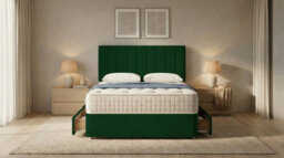 Adore Designs Portland Plush Velvet Divan Bed, Headboard & Mattress - 4Ft6 Double - Emerald Green - 4 Drawers - thumbnail 2