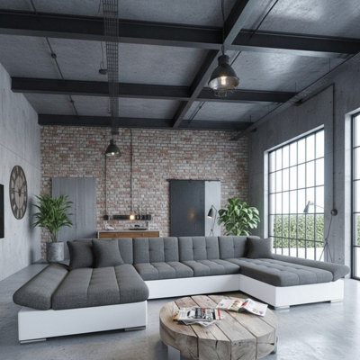 Alia Living Room Sleeper Corner Sofa Polyurethane Foam Wave Spring Wood Frame 360X160X75Cm White And Grey - image 1