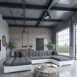 Alia Living Room Sleeper Corner Sofa Polyurethane Foam Wave Spring Wood Frame 360X160X75Cm White And Grey - thumbnail 1