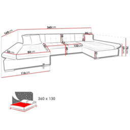Alia Living Room Sleeper Corner Sofa Polyurethane Foam Wave Spring Wood Frame 360X160X75Cm White And Grey - thumbnail 5