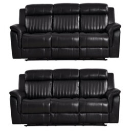 Furniture Instore Cidliano Genuine Leather Black Electric Power Recliner 3+3 Seater Sofa Set - thumbnail 1