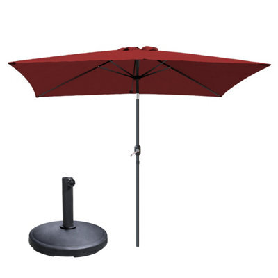 Sundaze 2X3M Wine Red Garden Parasol Rectangular Umbrella Patio Standing With Base Weights