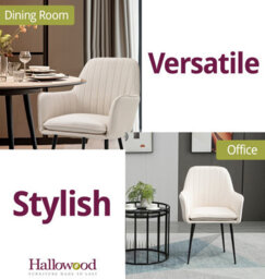 Hallowood Furniture Beige Fabric Chair With Metal Legs (Pair) - thumbnail 6