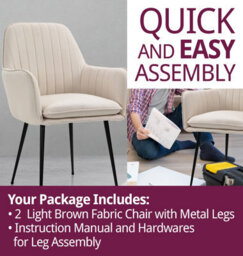 Hallowood Furniture Beige Fabric Chair With Metal Legs (Pair) - thumbnail 7