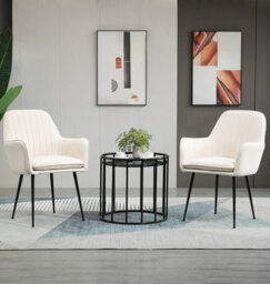 Hallowood Furniture Beige Fabric Chair With Metal Legs (Pair)