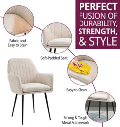 Hallowood Furniture Beige Fabric Chair With Metal Legs (Pair) - thumbnail 2