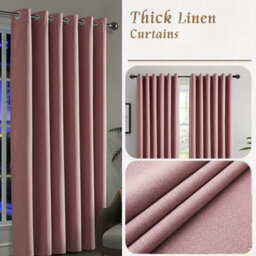 Oxford Homeware Eyelet Linen Curtains Blush Pink Fully Lined 100%blackout Thermal Insulated Curtain Single Panel (W)168Cmx(L)213Cm - thumbnail 5