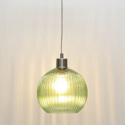 First Choice Lighting Set Of 2 Betchley - Green Ribbed Glass Globe With Satin Nickel Pendant - thumbnail 6