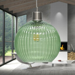 First Choice Lighting Set Of 2 Betchley - Green Ribbed Glass Globe With Satin Nickel Pendant - thumbnail 4
