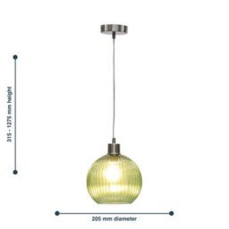 First Choice Lighting Set Of 2 Betchley - Green Ribbed Glass Globe With Satin Nickel Pendant - thumbnail 8