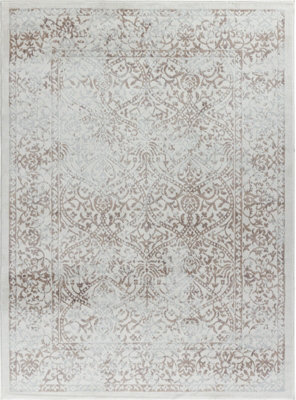 Livabliss Floransa-Vintage Tan Ivory Grey Traditional Boho Living Dining Bedroom Rug 160 X 215 Cm Easy Care, Non Shedding - image 1