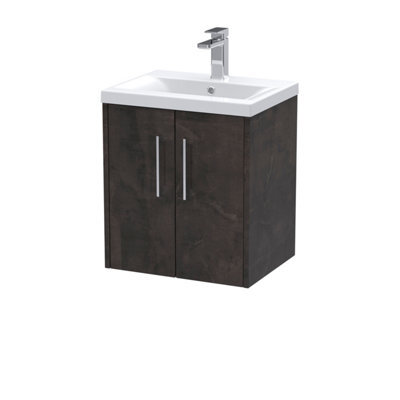 Hudson Reed Juno Wall Hung 2 Soft Close Door Vanity Unit With Mid-Edge 1 Tap Hole Basin In Metallic Slate Finish, 510mm - image 1