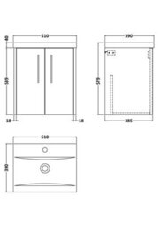 Hudson Reed Juno Wall Hung 2 Soft Close Door Vanity Unit With Mid-Edge 1 Tap Hole Basin In Metallic Slate Finish, 510mm - thumbnail 7