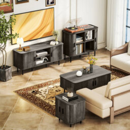 Wyld Haus Tayoyo Grey Mid-Century Sideboard - Slatted Tambour Sliding Doors, Steel Legs, L90 X D40 X H75Cm - thumbnail 9