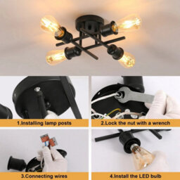 Vintage Ceiling Light Industrial Chandelier Lamp E27 4 Bulb Metal Kitchen Hotelg Lamp Metal Pendant Ligh - thumbnail 4