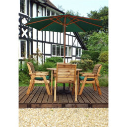 Marlborough Traditional Four Seater Round Table Set With 4 X Green Chair Cushion 1 X Green Parasol & Base & Cushion Storage Bag - thumbnail 2