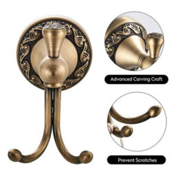 Pepte Bathroom Door Double Towel Coat Hangers Dressing-Gown Hooks Antique Brass - thumbnail 4