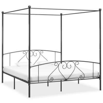 Berkfield Canopy Bed Frame Grey Metal 6Ft Super King - image 1