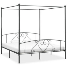 Berkfield Canopy Bed Frame Grey Metal 6Ft Super King - thumbnail 1