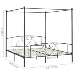 Berkfield Canopy Bed Frame Grey Metal 6Ft Super King - thumbnail 5