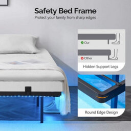 Floating King Bed Frame W/ Led Lights & Upholstered Headboard,charging Station - thumbnail 5