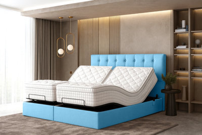 Flex Lift Electric Adjustable Bed Set With Mattress And Headboard, Blue