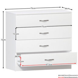 Lassic Vida Designs Riano 4 Piece Bedroom Set (3 Drawer Bedside Chest, 4 Drawer Chest, 2 Door Wardrobe) White (5) - thumbnail 8