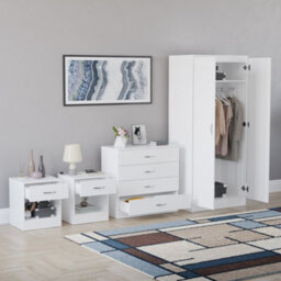 Lassic Vida Designs Riano 4 Piece Bedroom Set (3 Drawer Bedside Chest, 4 Drawer Chest, 2 Door Wardrobe) White (5) - thumbnail 3