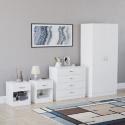 Lassic Vida Designs Riano 4 Piece Bedroom Set (3 Drawer Bedside Chest, 4 Drawer Chest, 2 Door Wardrobe) White (5) - thumbnail 2