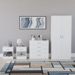 Lassic Vida Designs Riano 4 Piece Bedroom Set (3 Drawer Bedside Chest, 4 Drawer Chest, 2 Door Wardrobe) White (5) - thumbnail 4